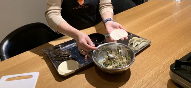 wrap a vegetable with the gyoza skin