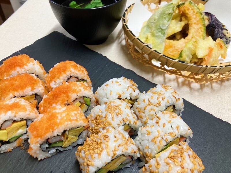Let's make California Roll(Sushi) and Tempura!! Matcha, Japanese sweets (vegan acceptable)