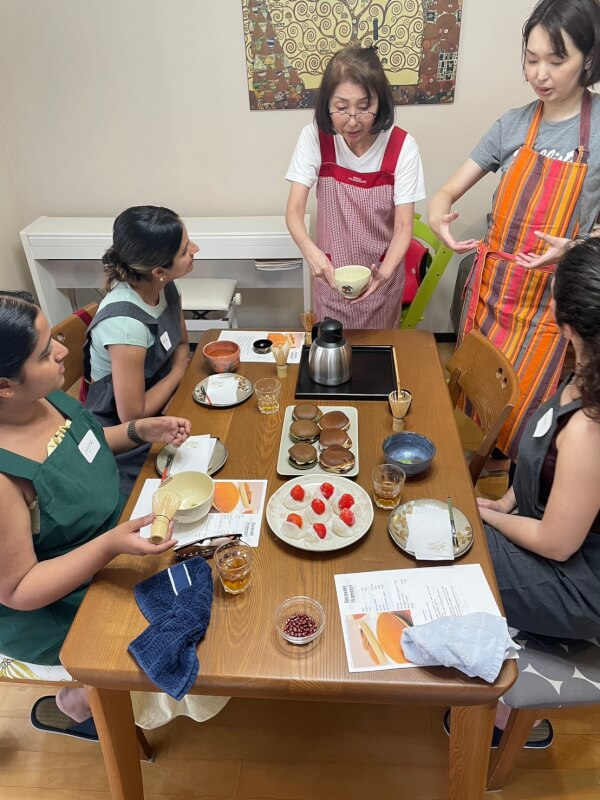 Fruit Daifuku, Macha Warabimochi and Dorayaki with Macha (casual style tea ceremony)!!