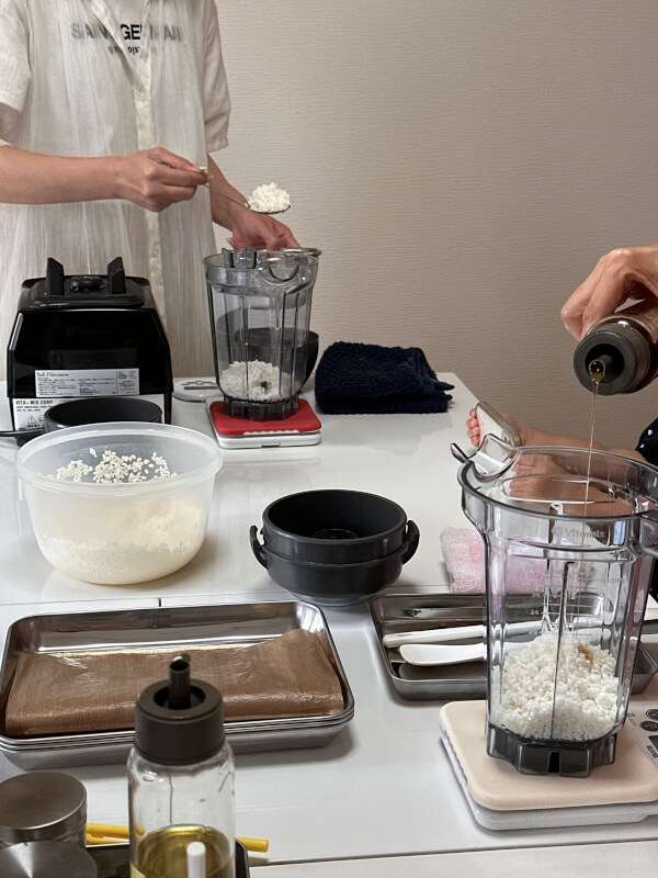 making raw rice bread dough