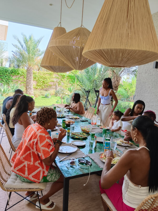 The guests are taking their cooked lunch