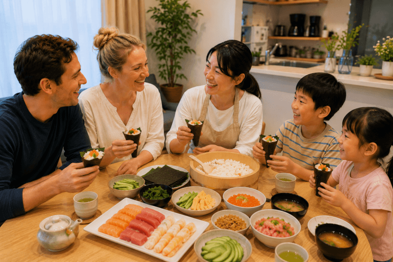 Fun Temaki Sushi Night with a Japanese Family in Toyosu, Tokyo!