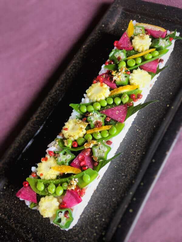 Colorful Oshi sushi （Pressed sushi）, Japanese style soup,  3 Side dish 