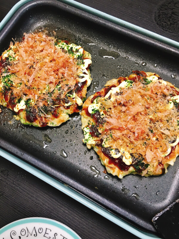 Homemade Okonomiyaki cooking