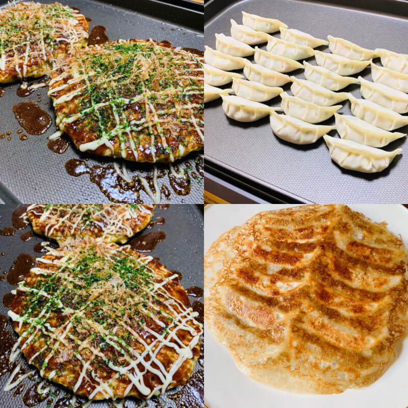 【Okonomiyaki and Gyoza】
You can make two types of dishes: Okonomiyaki and Gyoza.
