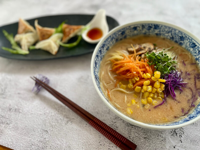 Easily recreate at home, Japanese style Ramen & Gyoza without meat