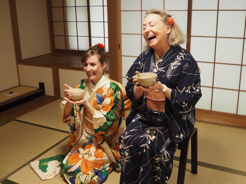 Tea Ceremony with kimono in old Zen Temple in Miyajima