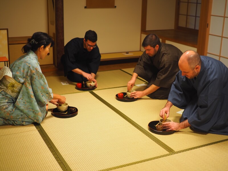 Tea Ceremony with kimono in old Zen Temple in Miyajima