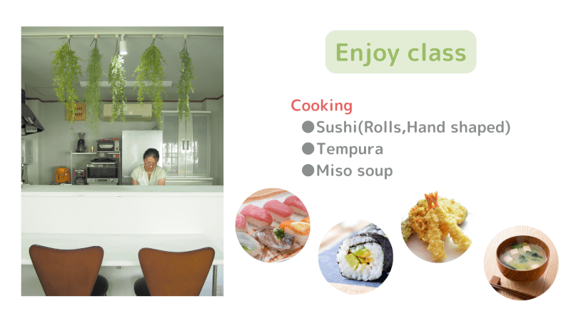 Cook Sushi (rolls,Hand shaped), Tempura, Miso Soup